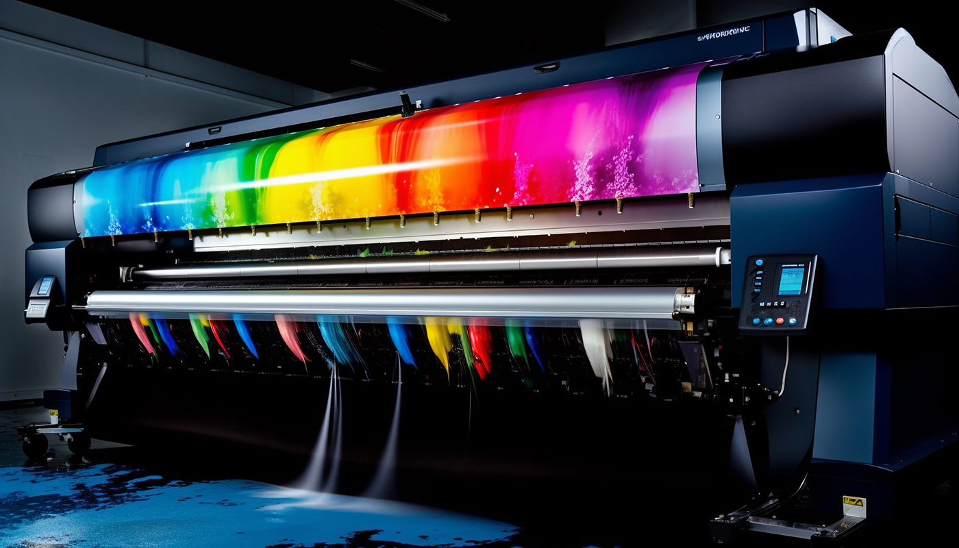 Digitaldruck Hamburg – Präzision und Farbbrillanz im Großformat Digitaldruckmaschine mit leuchtenden Farben – Digitaldruck Hamburg